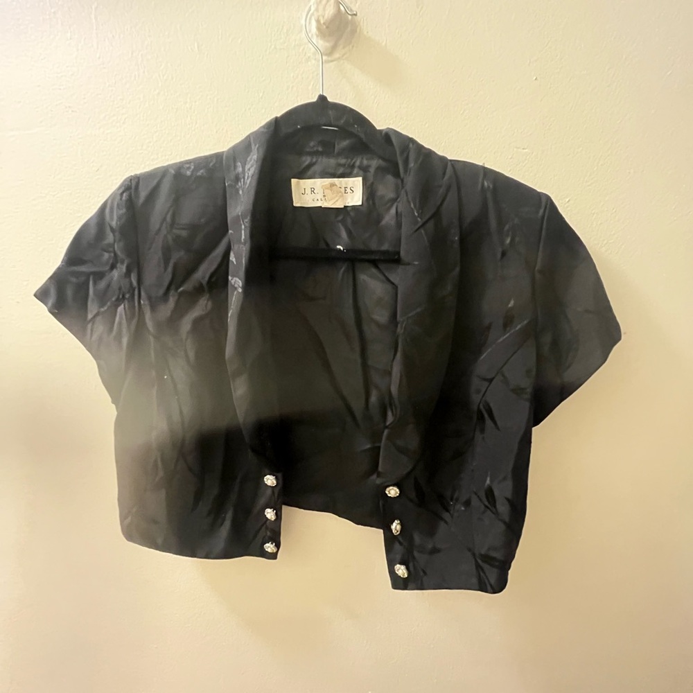 Black Short Sleeve Bolero with Button Accents